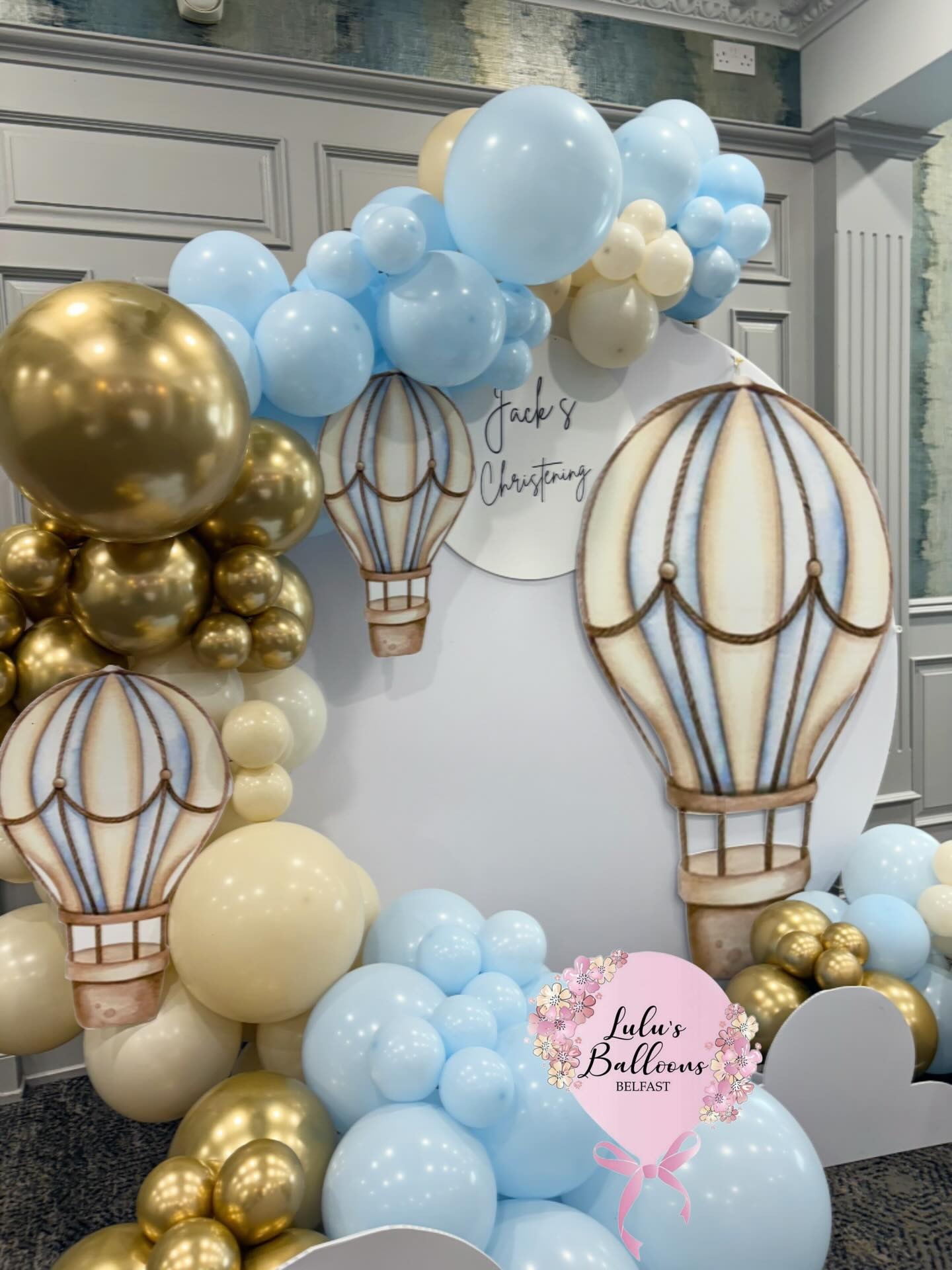 Beautiful Christening balloon display by Lulu's Balloons Belfast